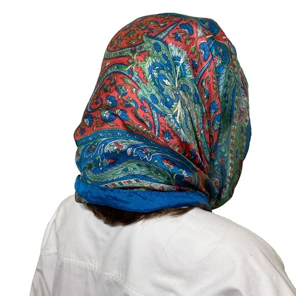 Vintage 100% Silk Scarf Shawl Head Wrap Blue approx. 70x18” - Picture 3 of 9